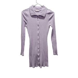 LA Hearts Purple Ribbed Button Front Mini Dress Long Sleeve Y2K